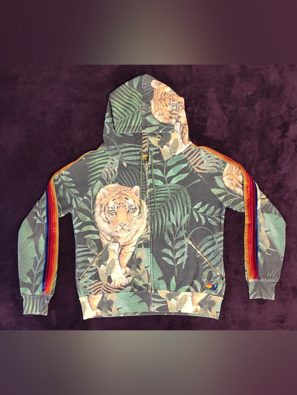 Aviator Nation Tiger Jungle Tropical Print Zip Hoodie